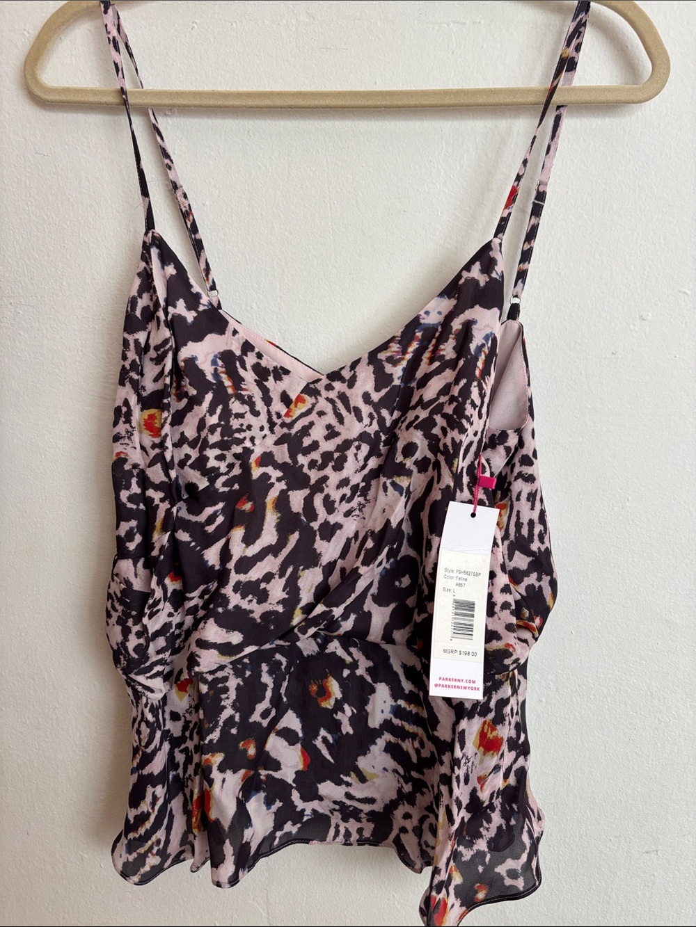 Parker NWT size Large Silky Leopard Print Cami Top in Blush & Black $198